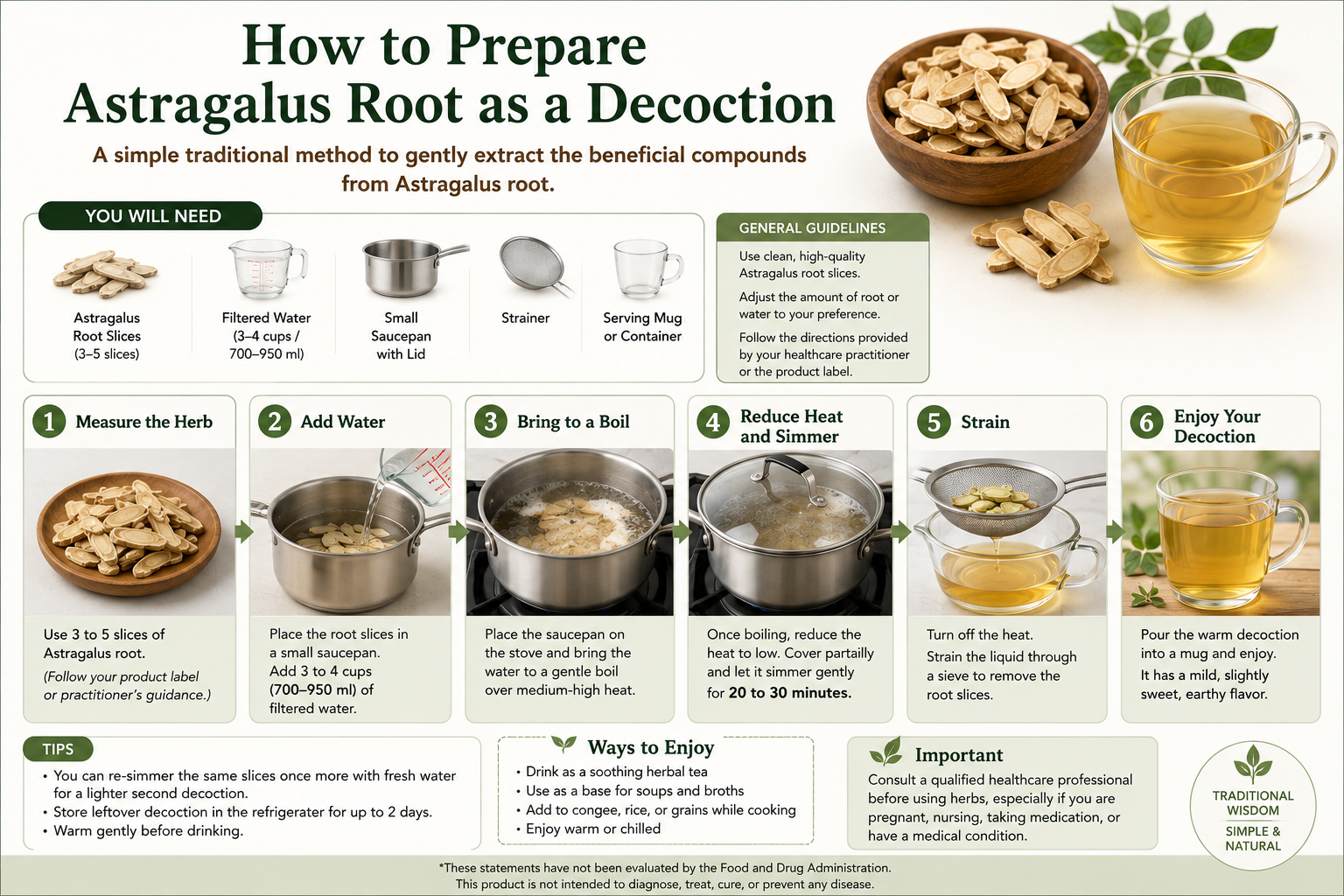 Step by step instructions on how to make astragalus root decoction infographic on how to make astragalus root decoctions