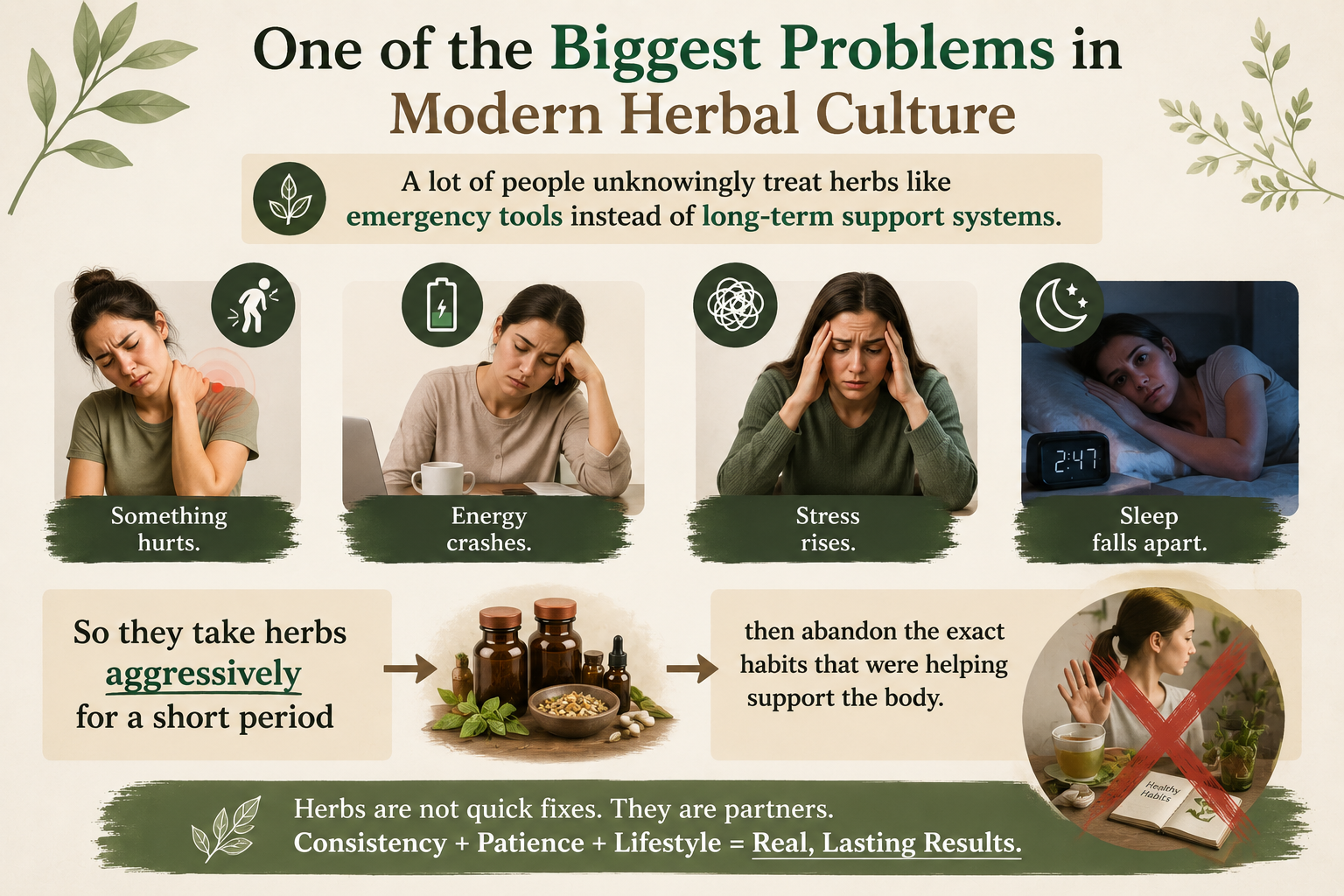 One of the biggest issues a lot of people treat herbs like emergency tools instead of a long term support system