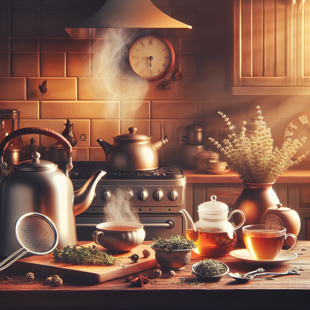 tea brewing on stove with herbs