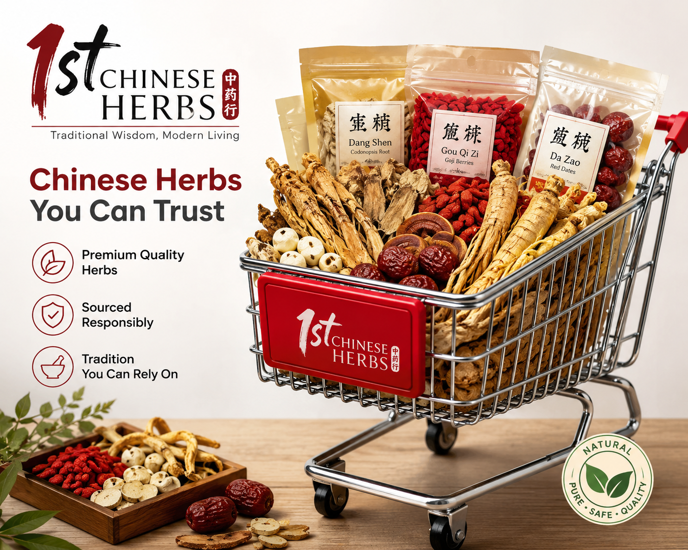 shopping cart full of Chinese Herbs