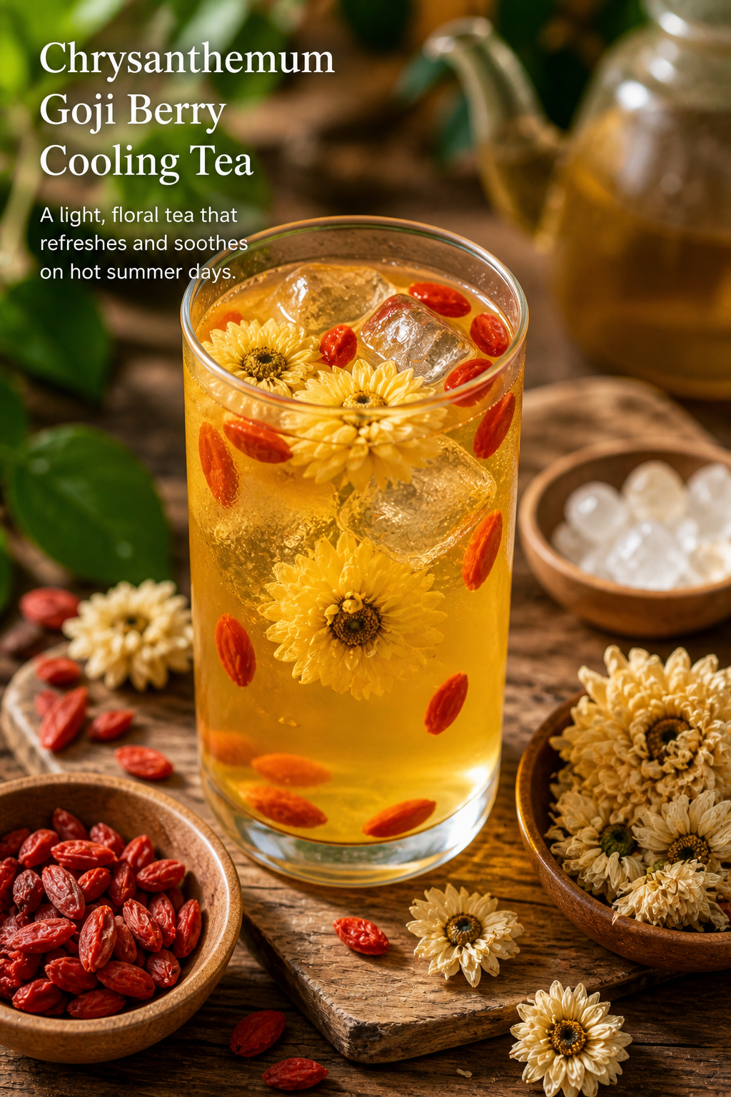 chrysanthemum flowers and goji berries ice tea