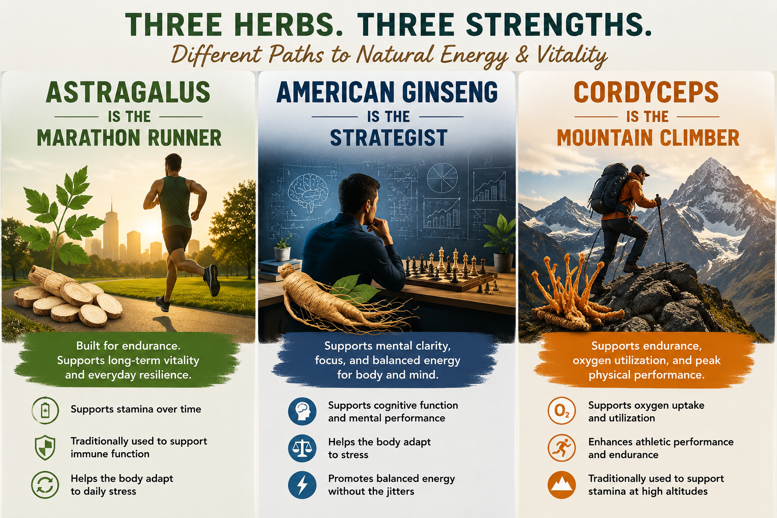 Infographic of comparing the three most popular herbs for energy