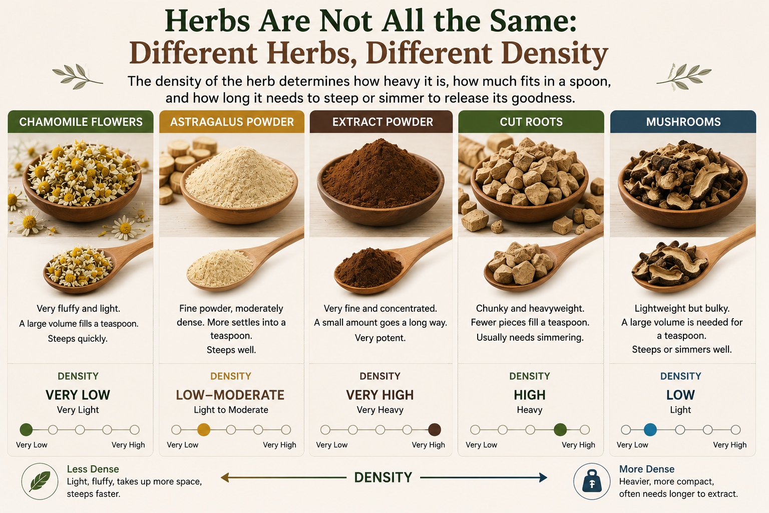 different density of herbs and how they differ