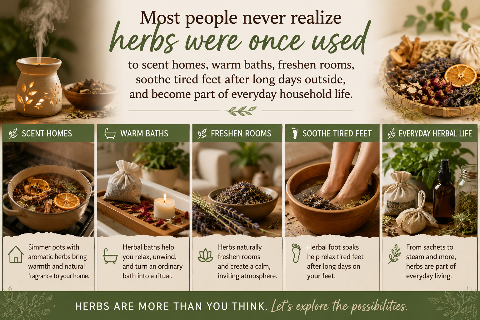 Herbs were once used for footbaths, and household everyday life