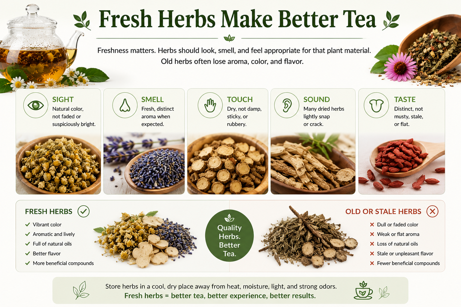 fresh herbs make better tea, better quality