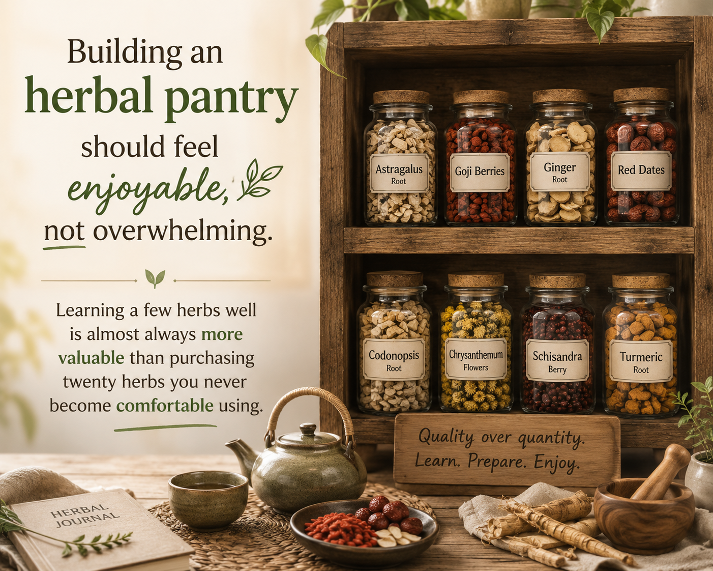 Easy ways to start your herbal pantry Infographic of how to build an herbal pantry and not become overwhelmed