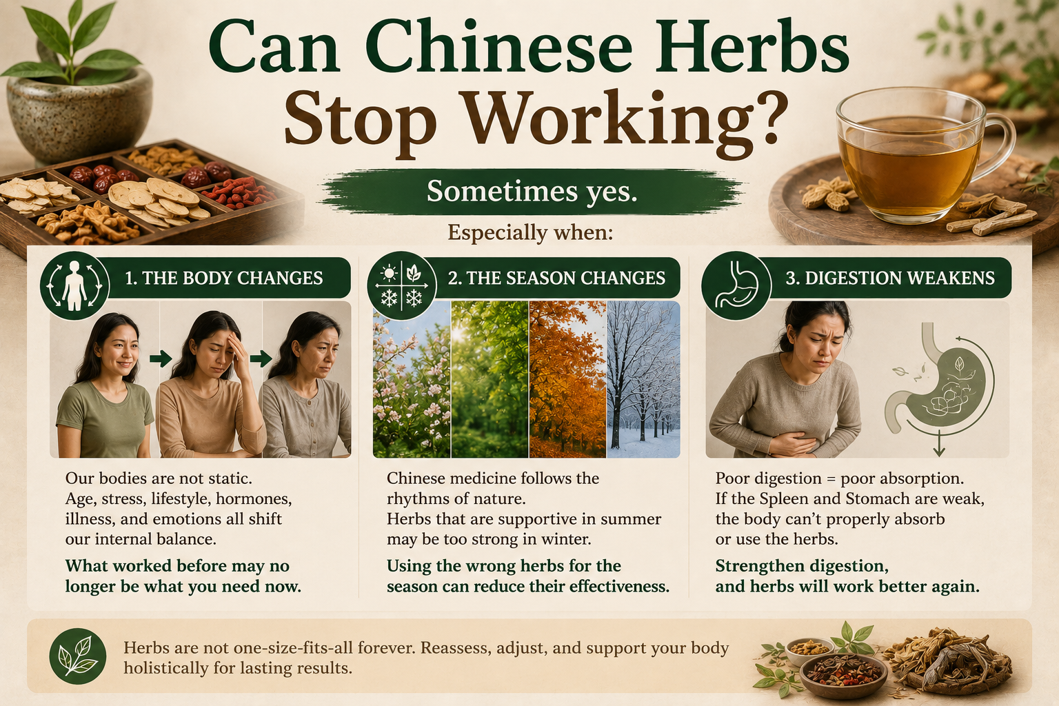 Herbs stop working for several reasons, body changes, seasonal changes 