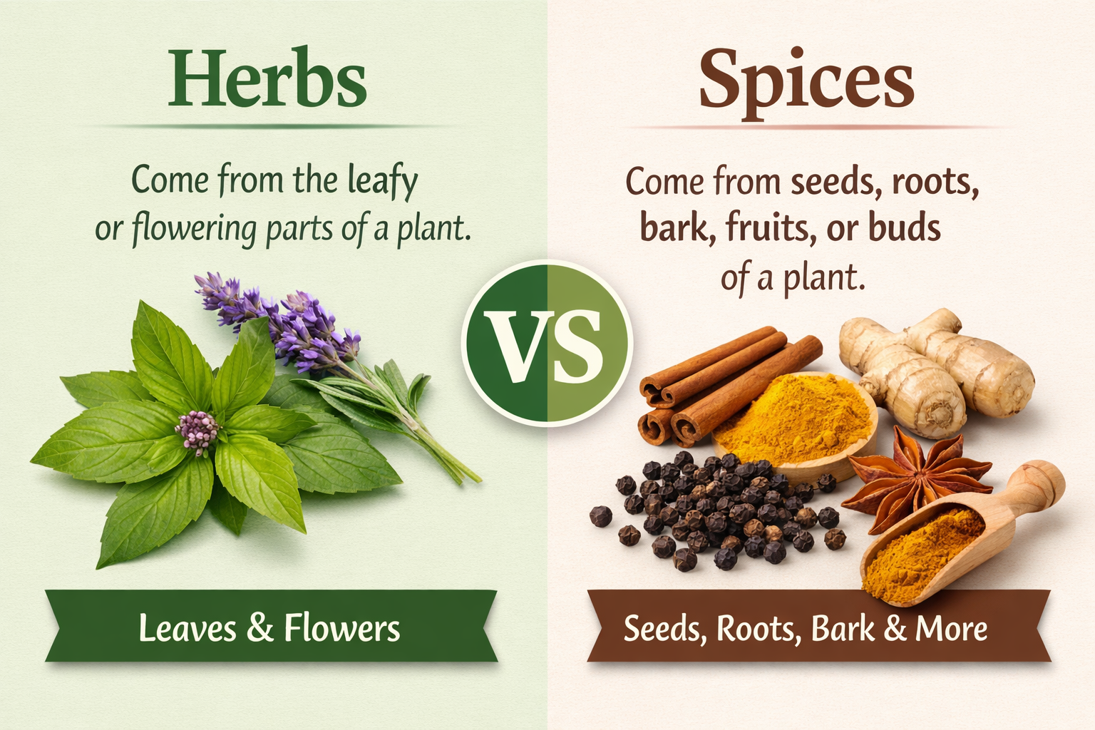 what is the difference between and herb and a spice