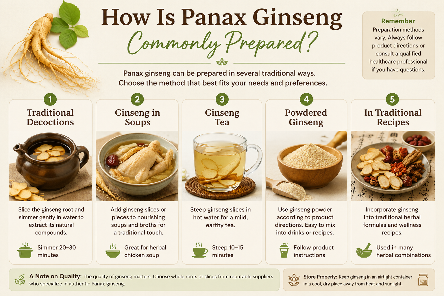 Infographic on how to prepare ginseng root decoction