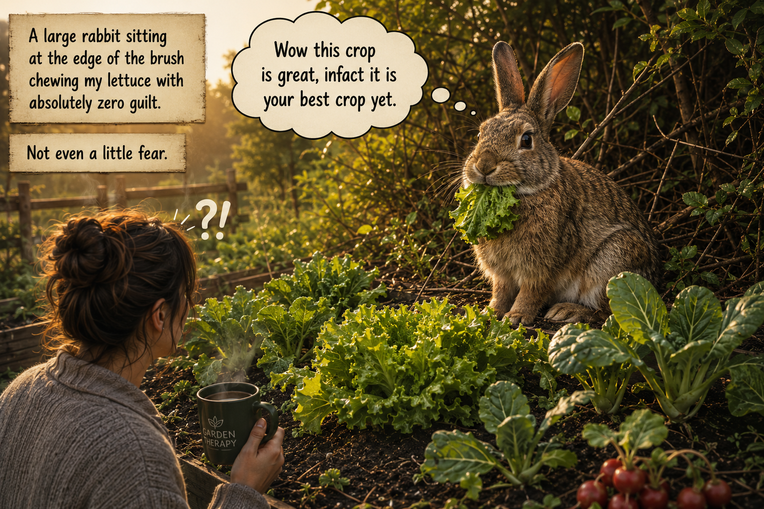 large rabbit munching on my garden, without any cares and stating how great it tastes