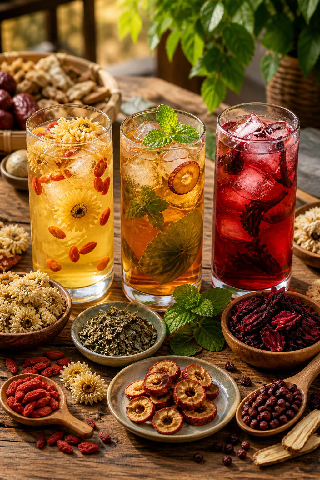3 glass of cooling refreshing herbal ice tea