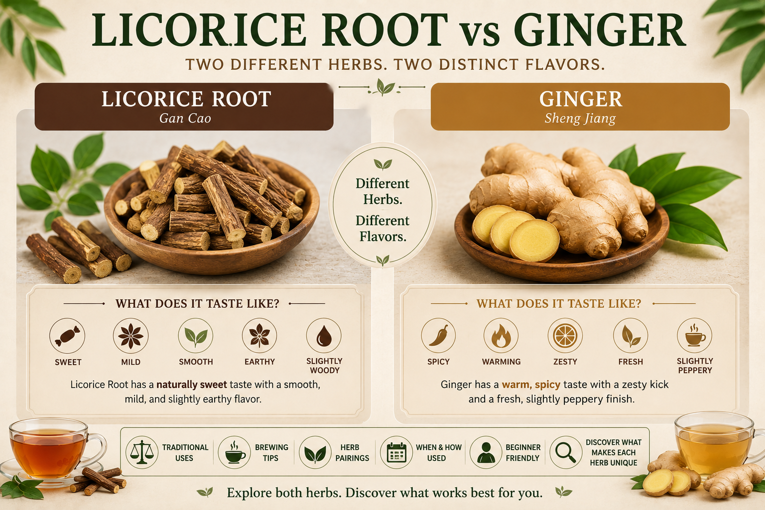 Which root is better to use and what are the roots used for what are the difference in flavor of ginger root and licorice root