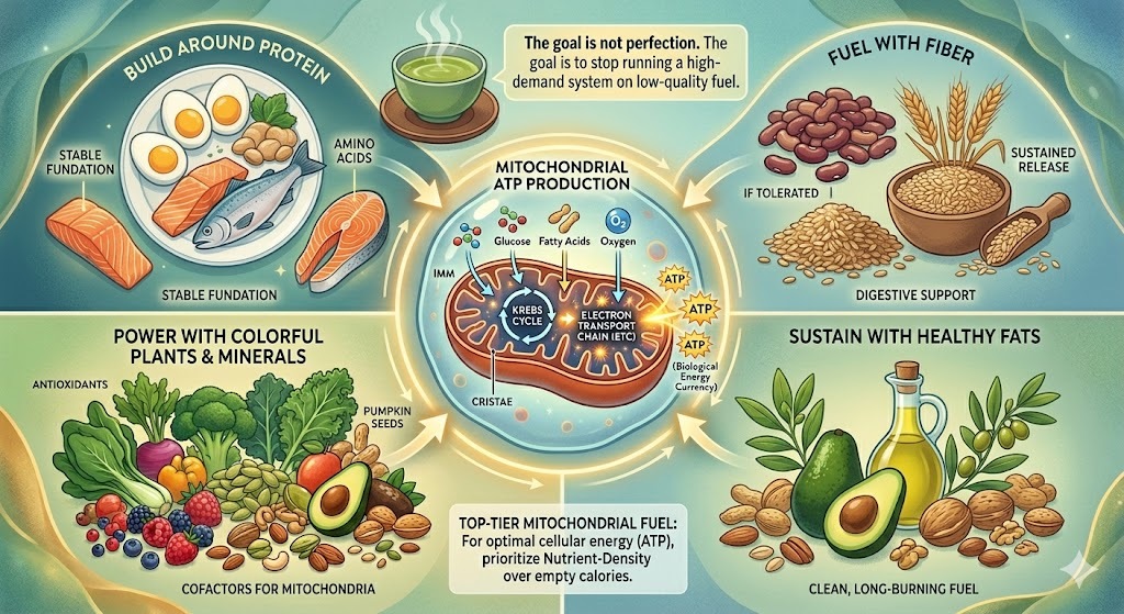 Natural Energy from food nutrient-dense production line where the fuel is generated cleanly, satisfying the demand curve for "Stable Energy."