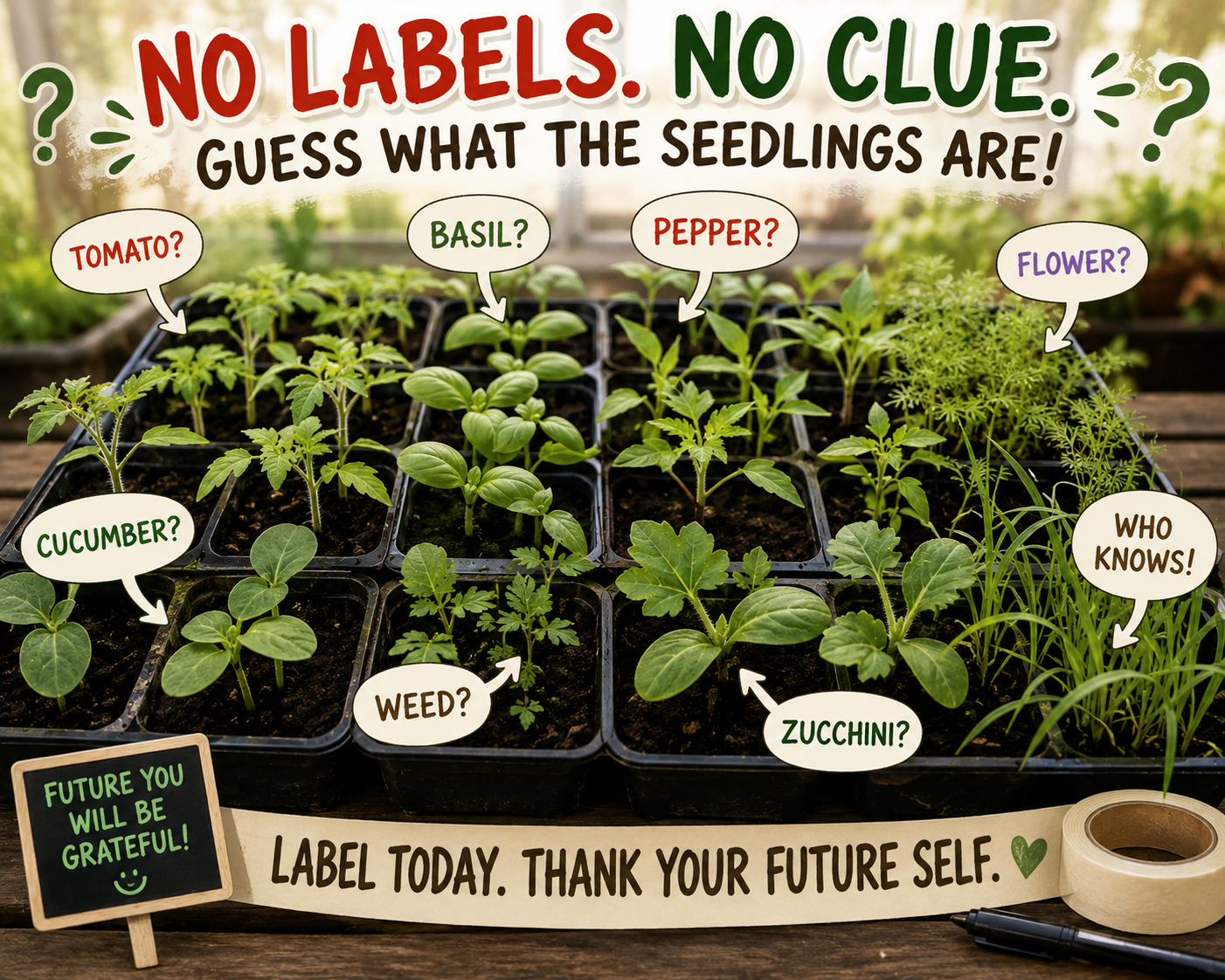 infographic showing what it looks like without any label and how confusing things can be without labels