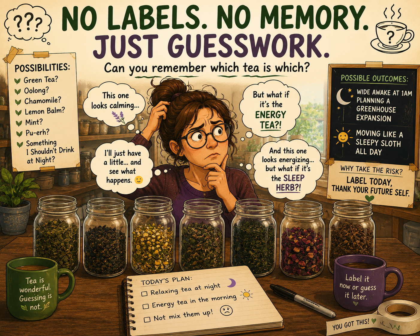 infographic of guess work of what might be in the jars that I failed to label