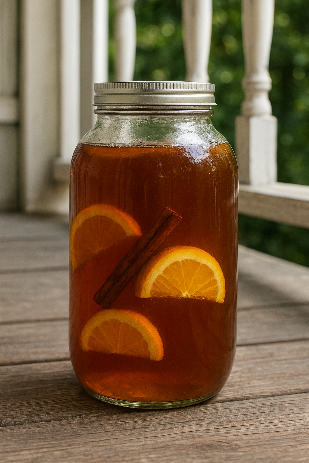 glass jar with perfectly brewed orange spiced tea