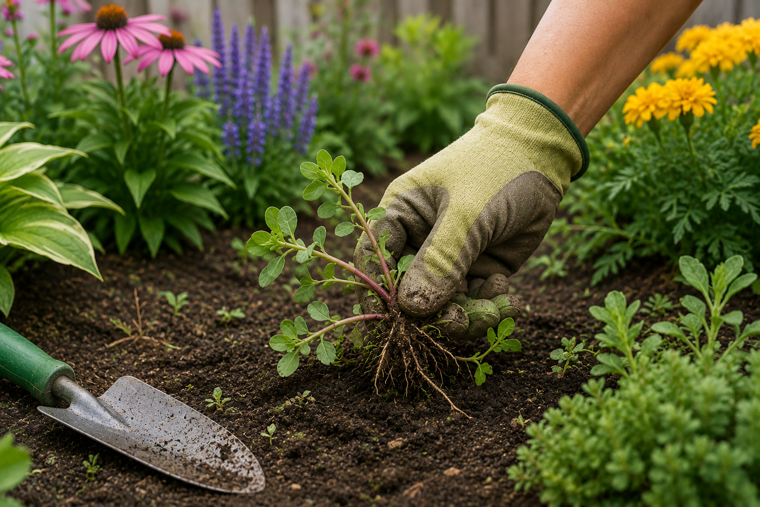 Pulling weeds in the garden 