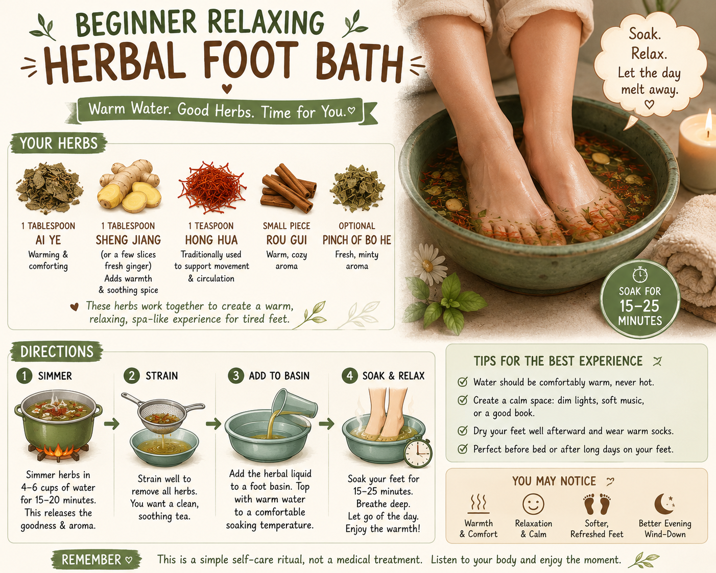 How to make a beginner Chinese herbal foot bath recipe using warming herbs