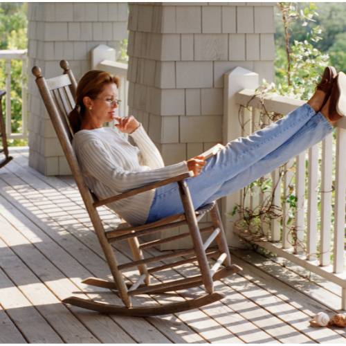 sitting back in chair and enjoying life 