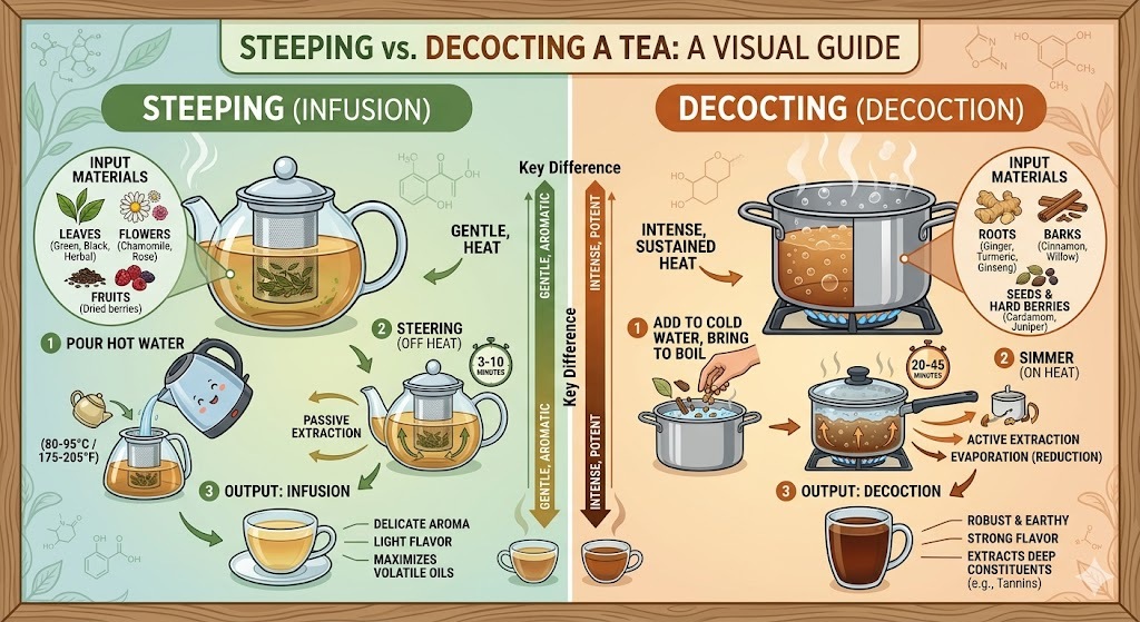 what is a decoction. how to steep tea.   what is the difference