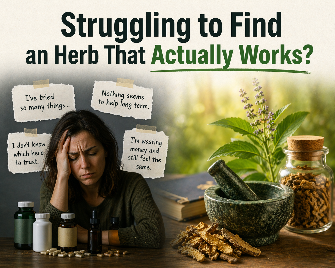 woman trying to sort out what herbs to take