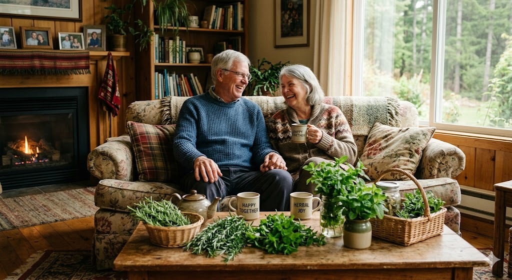 a couple sitting on the couch with herbs filling the house with great aromas