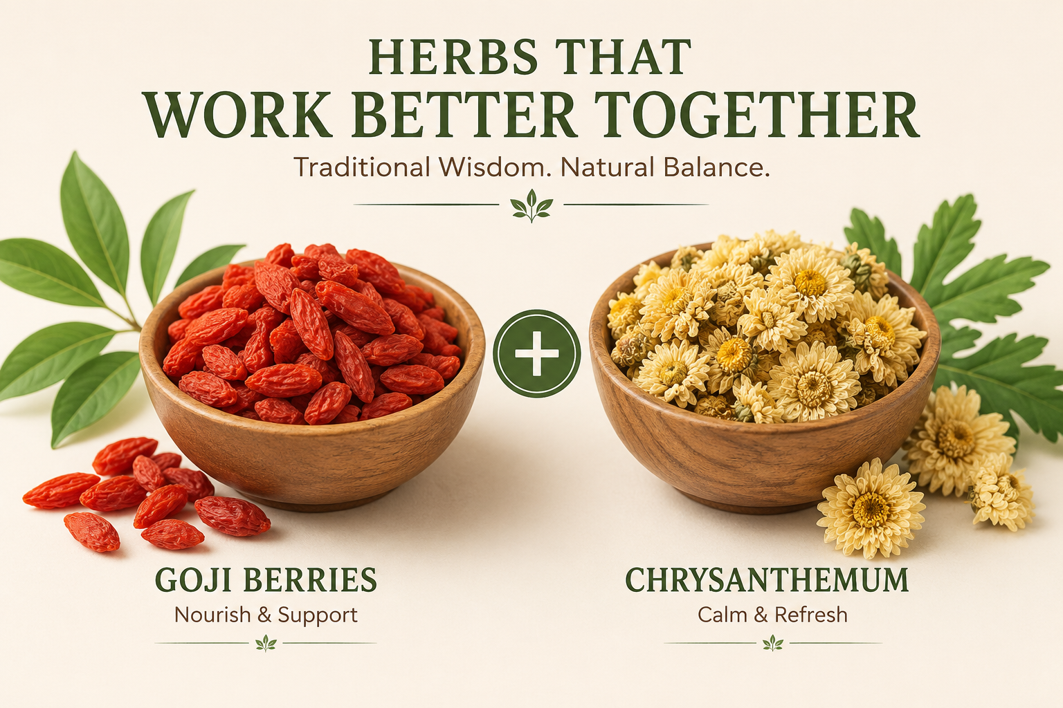 Goji Berries and Chrysanthemum Flower combinations that work better together two herbs goji and chrysanthemum that combined for natural benefits