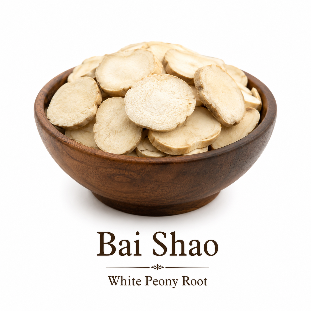 White Peony root in a bowl sliced showing a beautiful cream color