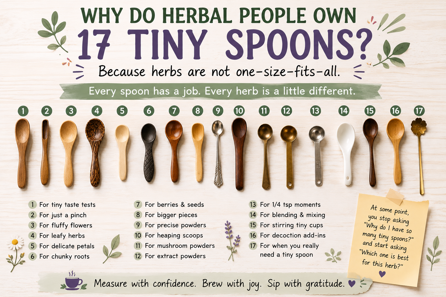 small measuring spoons for different forms of teas